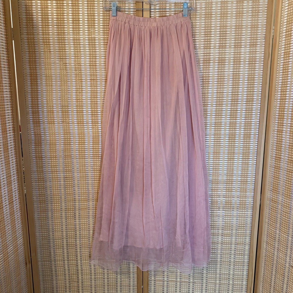 XXI Forever 21 Pink Chiffon Maxi Skirt Small Sheer Overlay Elastic Waist Boho